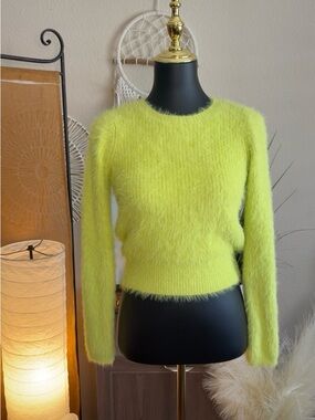 ZARA Bright Lime Fuzzy Crewneck Sweater - Unbranded